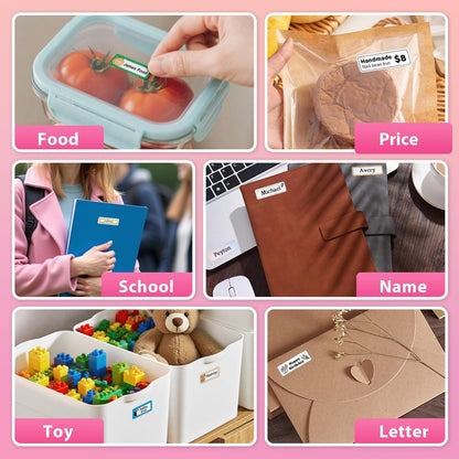 Label Maker Machine with Tape, Small Portable Bluetooth Label Printer, Handheld Mini Labeler for Home, Kitchen, Office, Waterproof Label Makers for Labeling, Gift, Kids School Items, Pink