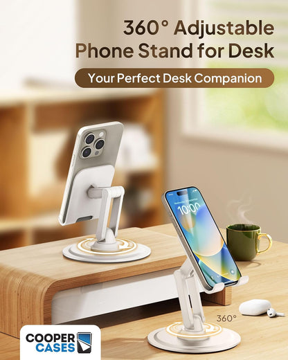 COOPER 360° Stand, Rotating Cell Phone Stand for Desk | Sturdy Metal Base, Foldable, Portable | Cell Phone Holder for Desk (Piano Black)