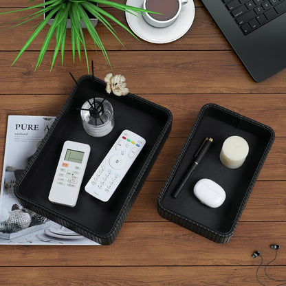 Desk Organizer Tray, PU Leather Nightstand Organizer Perfume Valet Tray for Men Women, Decorative Vanity Trays Trinket Dish Key Bowl for Entryway Table (2pcs, Ivory, Large+Small)