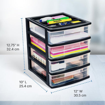 Gracious Living 4 Drawer Desktop & Countertop Organizer w/Organization Lid for Craft Storage, Office Supplies & School Supplies, Black/Clear (2 Pack)