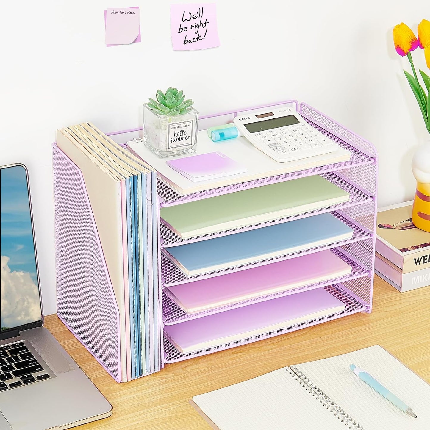OPNICE Desk Organizer, 5-Tier Paper Organizer Letter Tray with Magazine Holder, Office Desk Accessories & Workspace Organizers, Desktop File Organizer for Office Supplies Storage, Black