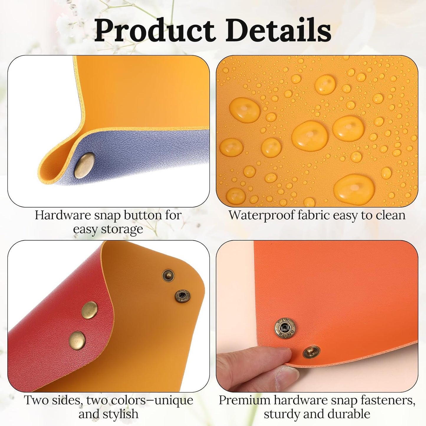 18 Pcs Leather Valet Trays, Two on Each Side Leather Tray Organizer with Snap Buttons, Foldable Key Tray for Entryway, Desk, Travel - 9 Colors (2 Each)