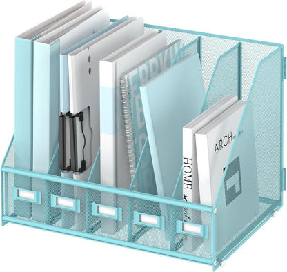SUPEASY Desk Organizers Metal Desk Magazine File Holder with 5 Vertical Compartments Rack File Organizer for Office Desktop, Classroom, Home Workspace, Black