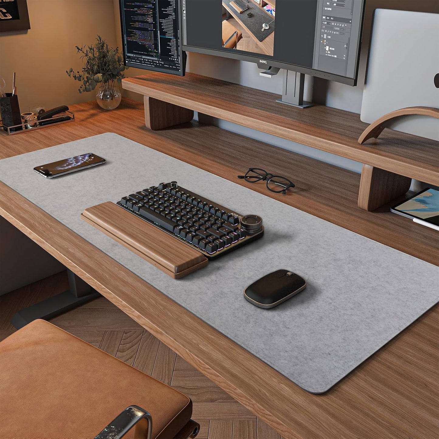 Felt Desk Mat | Computer Mat for Desk(36x12Inches) | Large Felt Mouse Pad and Keyboard Mat | Desk Protector for Office | Dark Gray