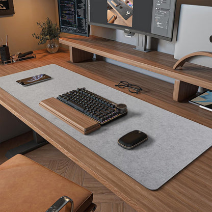 DawnTrees Felt Desk Pad,Keyboard Mat (35.8" x 11.8"),Large Felt Mouse Pad,Computer Desk Mat XL,Desk Protector for Office (Light Gray)