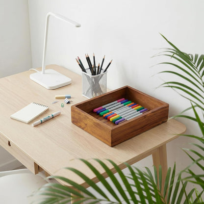 Demigo Acacia Wood Desk Organizer Tray - 9.5x6.7x2 Inch Letter & Stationery Holder for Office, Entryway, Desktop - Natural Wood Catchall for Pens, Mail, Keys