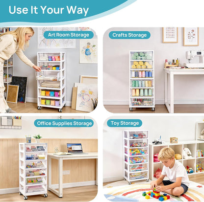 Vtopmart Plastic Drawer Storage Rolling Cart with Wheels, 4-Tier Drawer Organizer for Art Crafts Supplies, Home Office Supplies, Toys, Under Desk Storage for Office, Craft Room, Bedroom, Classroom