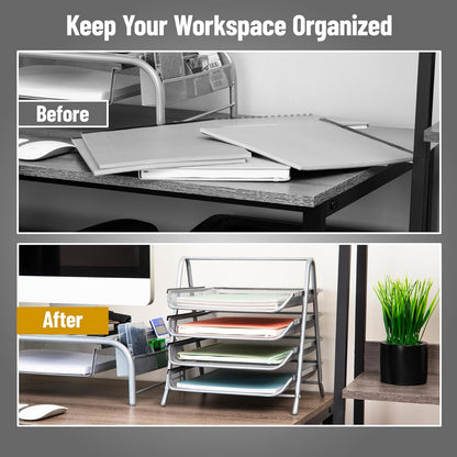 Mind Reader 4-Tier Paper Tray, Desktop Organizer, File Storage, Workspace, Office, Metal Mesh, 12"L x 13.75"W x 12.5"H, Black