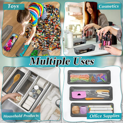 Maitys 12 Pcs Clear Drawer Organizer 9 x 3 x 2 Inches Plastic Rectangle Trays Makeup Vanity Storage Bins and Kitchen Drawers Dividers for Office Desk Silverware Kitchen Utensils(Clear)