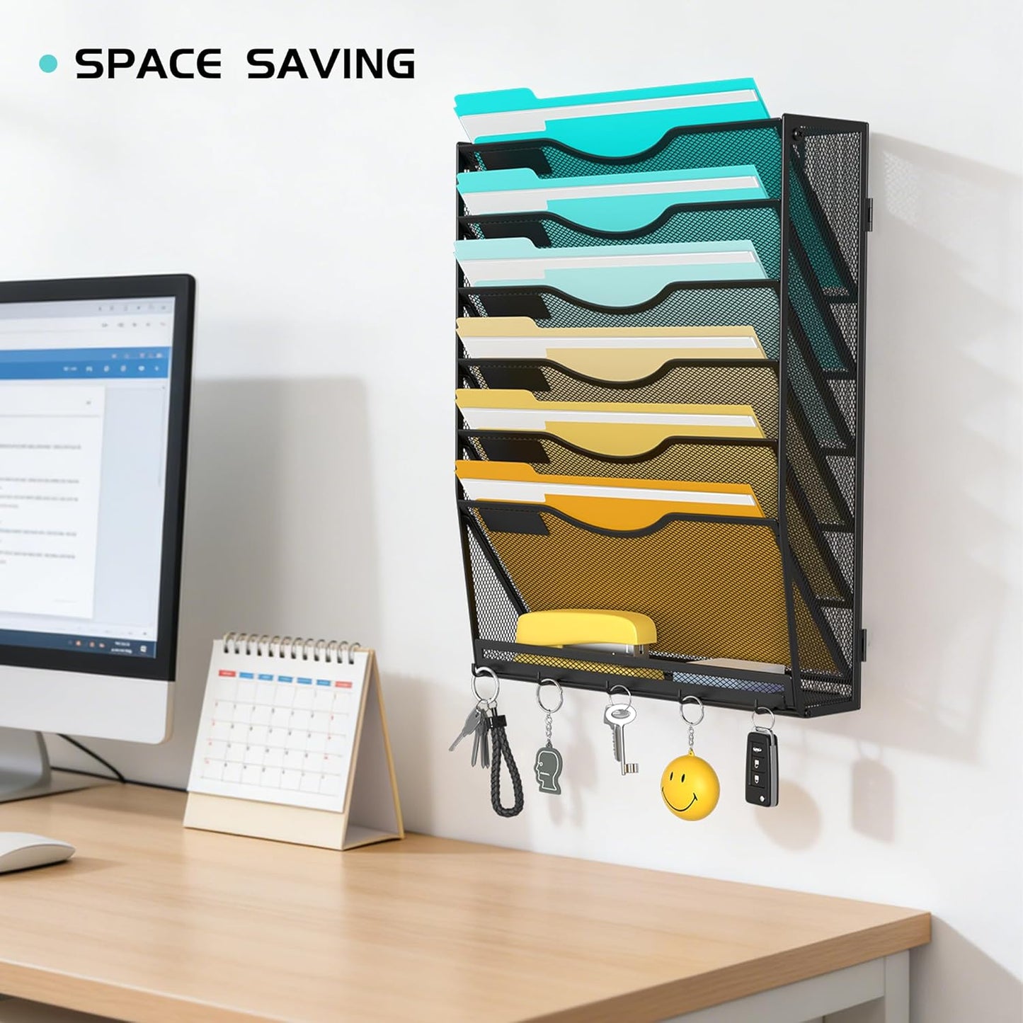 Delifox 7-Compartment Wall Mounted Hanging File Organizer Cubicle Wall File Holder Vertical Document Organizer for Office Home, Black
