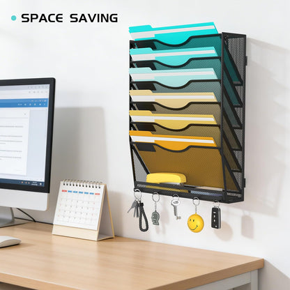 Delifox 7-Compartment Wall Mounted Hanging File Organizer Cubicle Wall File Holder Vertical Document Organizer for Office Home, Black