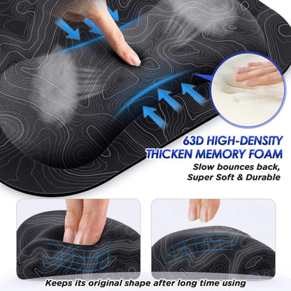 Gimars Elongate Smooth Lycra Fabric Ergonomic Mouse Pad Wrist Support, Gel Memory Foam Cushion Set Keyboard Wrist Rest Support, Pain Relieve for Computer, Laptop, Office, School, Home, Gaming, Black