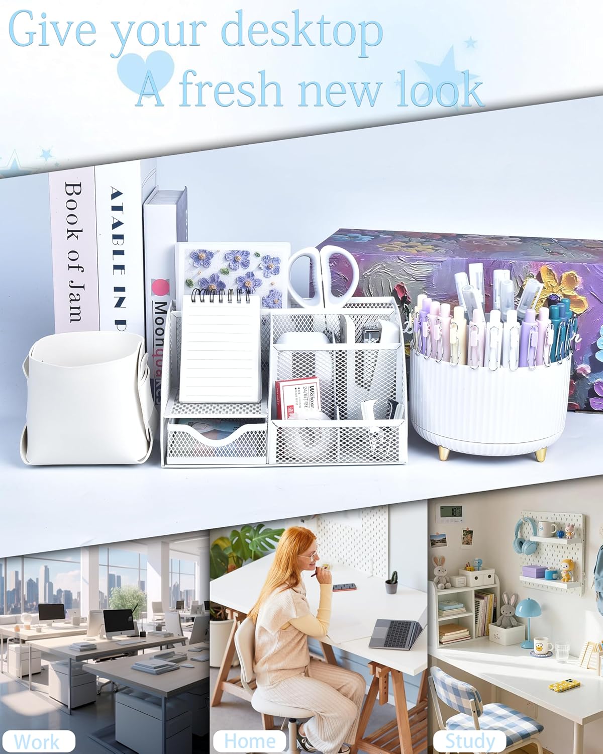 Purple Desk Accessories and Organizers with Desk Organizer and 360°Rotating Pen Holder stapler Pen and a Lot of Office Purple Office Supplies Beautifully Presented in a Gift Box