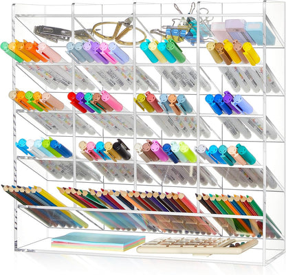 MotiMind Acrylic Pen Organizer Storage for 250 Markers Vertical Marker Organizer Acrylic Pen Display Holder for Office Desk Desktop Stationery Pencil Storage, Clear, 13 x 4 x 12.4 Inch