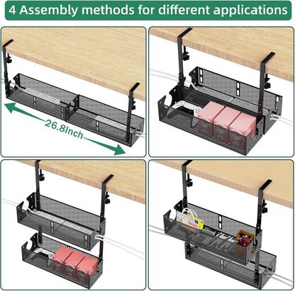 Multi-Model Under Desk Cable Management 2 Pack Metal Under Desk Wire Management Tray Clamp Mount Under Table Cord Management No Damage The Desk