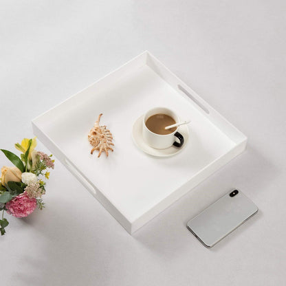 KEVLANG Clear Sturdy Acrylic Serving Tray with Handles-12x16Inch-Serving Coffee,Appetizer,Breakfast,Butler-Kitchen Countertop -Makeup Drawer Organizer-Vanity Table -Ottoman