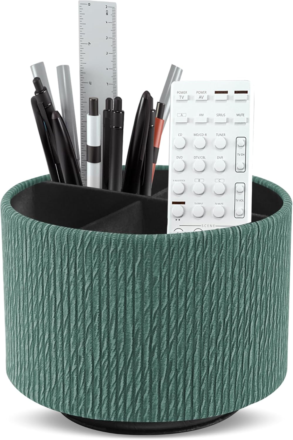 Hennaja Round Leather Art Supply Organizer,Remote Control Holder,360 Degree Rotating,Multi-Functional Pencil Holder,4 Compartments Desktop Stationary Organizer(1-Blue Bird) - Colors A