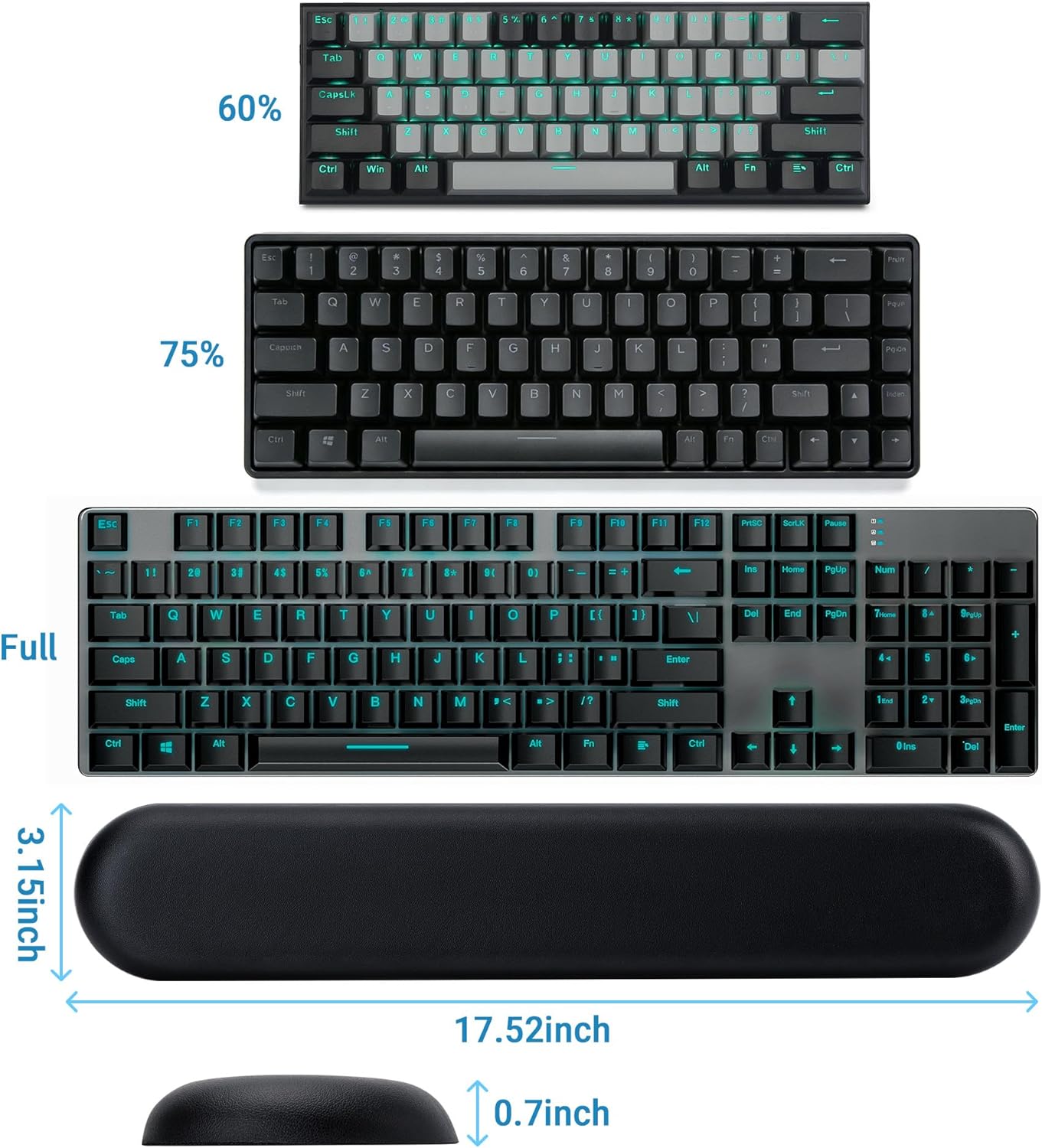 PU Leather Keyboard Wrist Rest, Ergonomic Memory Foam Wrist Support for Pain Relief, Waterproof & Easy to Clean Hand Rest Pad for Office, Gaming & Mechanical Keyboards (Classic Black)