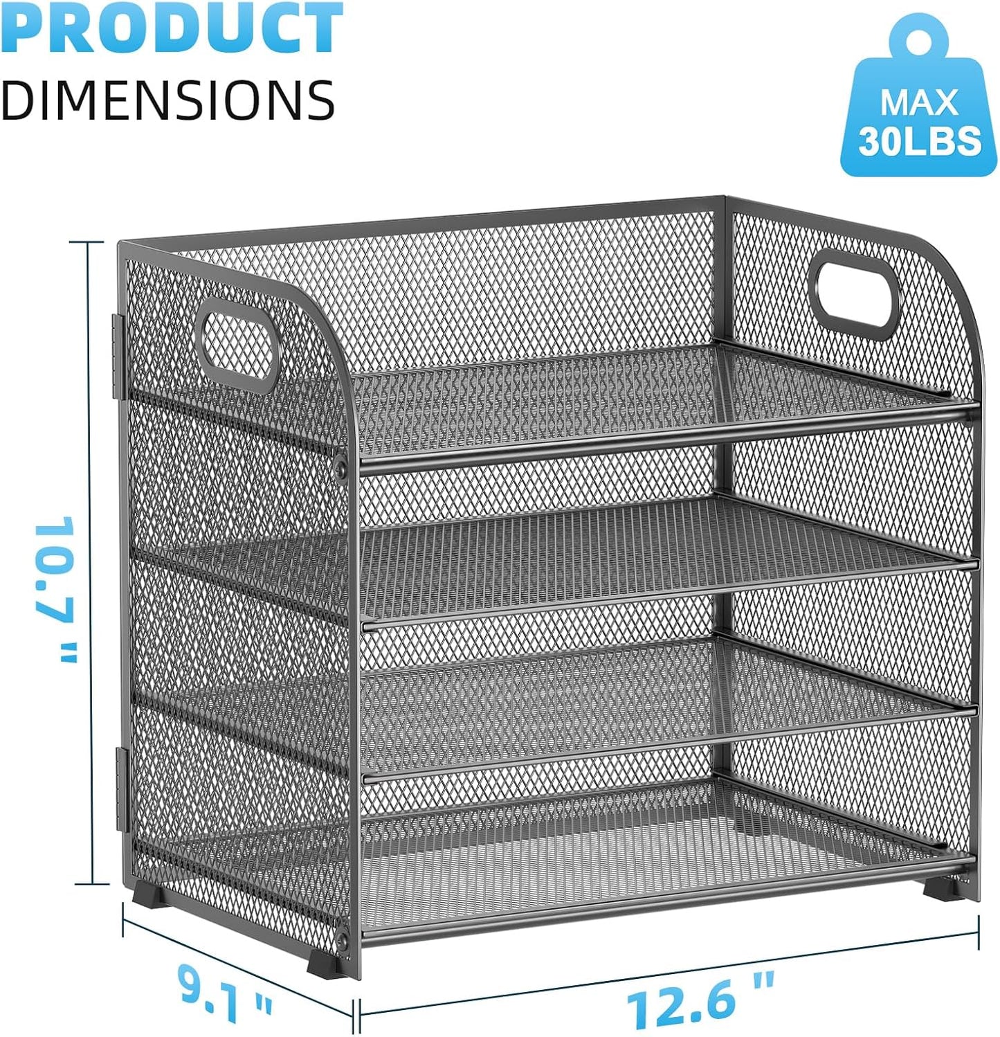 Marbrasse 4 Tier Paper Organizer Letter Tray - Mesh Desk File Organizer with Handle, Paper Sorter Organizer for Letter/A4 Office File Folder Holder (Black, 12.6" x 9.1" x 10.7")