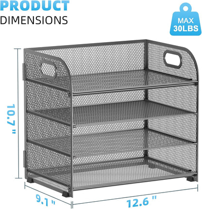 Marbrasse 4 Tier Paper Organizer Letter Tray - Mesh Desk File Organizer with Handle, Paper Sorter Organizer for Letter/A4 Office File Folder Holder (Black, 12.6" x 9.1" x 10.7")
