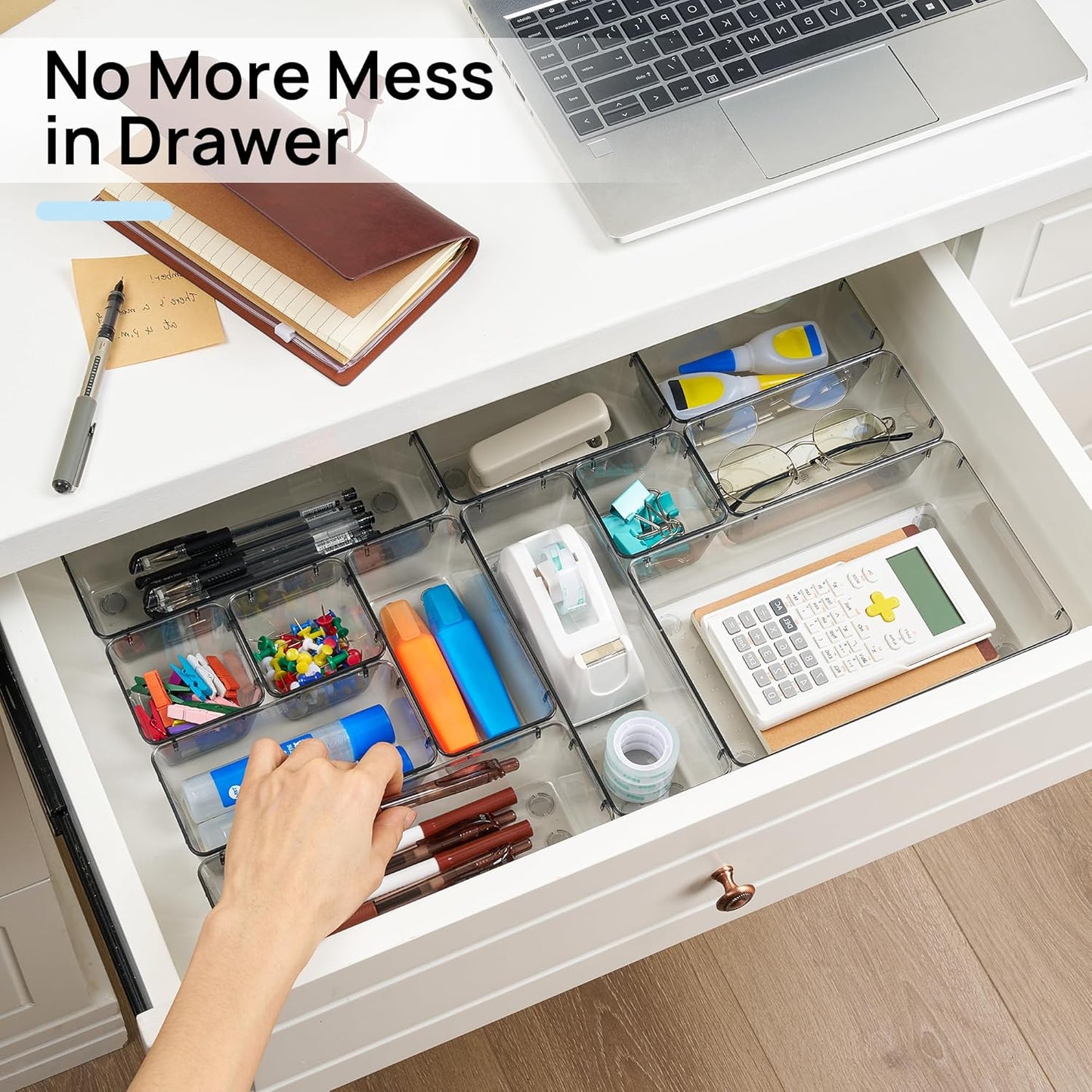 Vtopmart 25 PCS Clear Plastic Drawer Organizers Set, 4-Size Versatile Bathroom and Vanity Drawer Organizer Trays, Storage Bins for Makeup, Bedroom, Kitchen Gadgets Utensils and Office