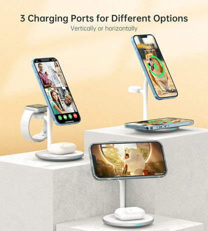 XooFly 3 in 1 Wireless Charging Station for Apple Devices, Fast Wireless Mag-Safe Charger Stand with 20W Adapter for iPhone 17 16 15 14 13 12 Pro Max/Air/Plus/Pro,iWatch,AirPods-Gift for Wife&Husband