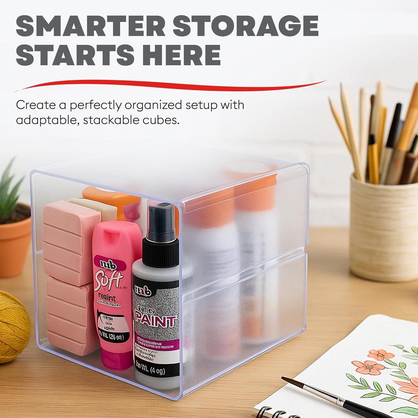 Deflecto Stackable Cube Organizer - X Divider, Clear (350201-AMZ)
