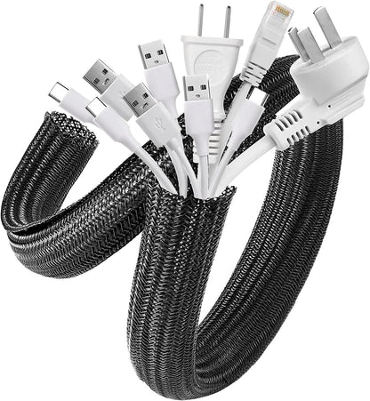 AGPTEK White Cable Sleeve, 2 Pack 5ft - 1.2 Inch Cable Management, Desk Cord Cover Organizer Wire Hider for Computer TV Wire Loom Tubing, Pet Proof Cord Protector from Cat Dog Chewing, White