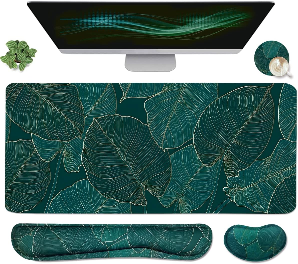 Large Mouse Pad and Keyboard Wrist Rest, Desk Pad for Keyboard and Mouse, 4-in-1 Large Gaming Mouse Pad with Wrist Support, Desk Mat for Home Office Study Game-Galaxy Fluid