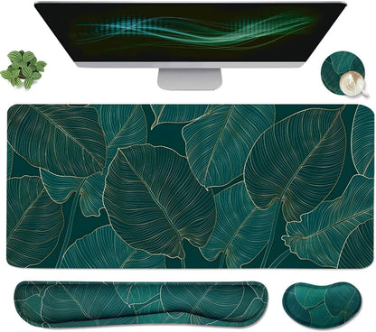 Large Mouse Pad and Keyboard Wrist Rest, Desk Pad for Keyboard and Mouse, 4-in-1 Large Gaming Mouse Pad with Wrist Support, Desk Mat for Home Office Study Game-Galaxy Fluid