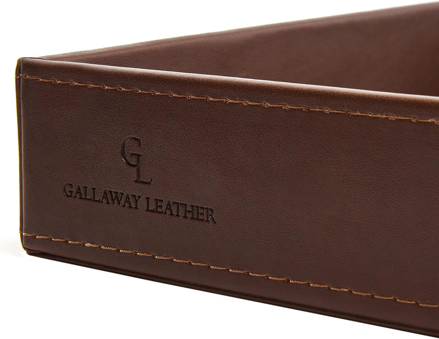 GALLAWAY Leather Valet Tray for Men - Nightstand Organizer EDC Tray for Wallet and Keys - Bedside Dresser Catch All Dump Key Bowl for Entryway Table, Dark Brown