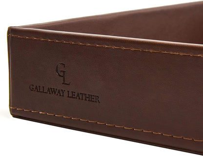 GALLAWAY Leather Valet Tray for Men - Nightstand Organizer EDC Tray for Wallet and Keys - Bedside Dresser Catch All Dump Key Bowl for Entryway Table, Dark Brown