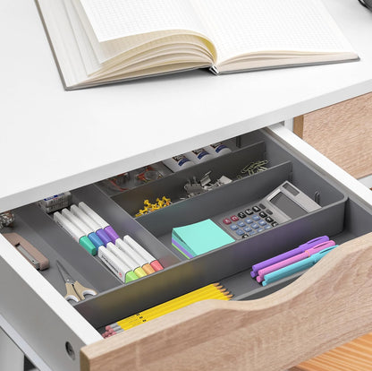 Simple Houseware Expandable & Adjustable Cutlery Drawer Organizer - Large Utensil and Flatware Tray for Kitchen Drawers, White
