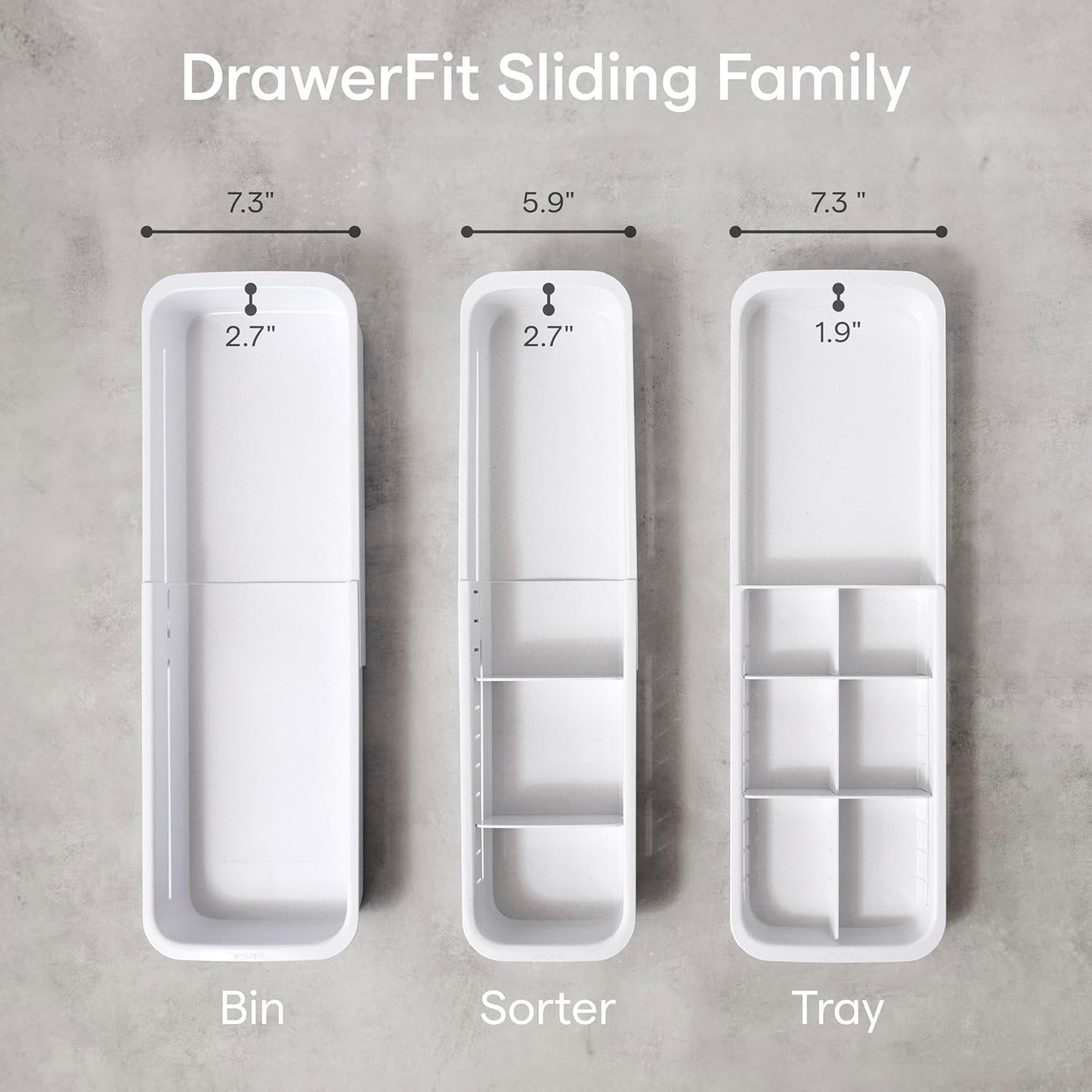 YouCopia DrawerFit Sliding Drawer Tray with Adjustable Dividers, Expandable Kitchen Storage Organizer, Speckled White