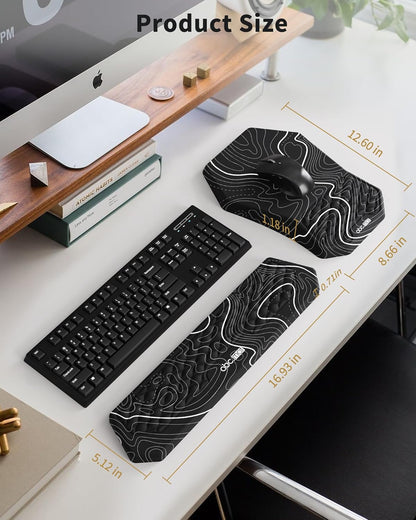 Ergonomic Mouse Pad and Keyboard Wrist Rest Support Set, Massage Design Mousepad for Carpal Tunnel Pain Relief, Memory Foam, Non-Slip PU Base for Computer Desk, Baby Blue