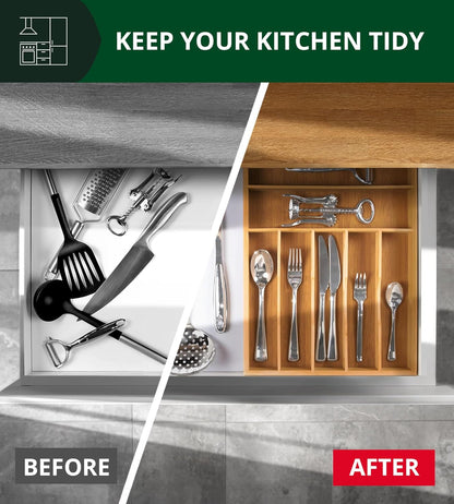 ROYAL CRAFT WOOD Luxury Bamboo Kitchen Drawer Organizer - Silverware Organizer, Utensil Holder & Cutlery Tray Drawer Dividers for Flatware (9 Slot, Natural)