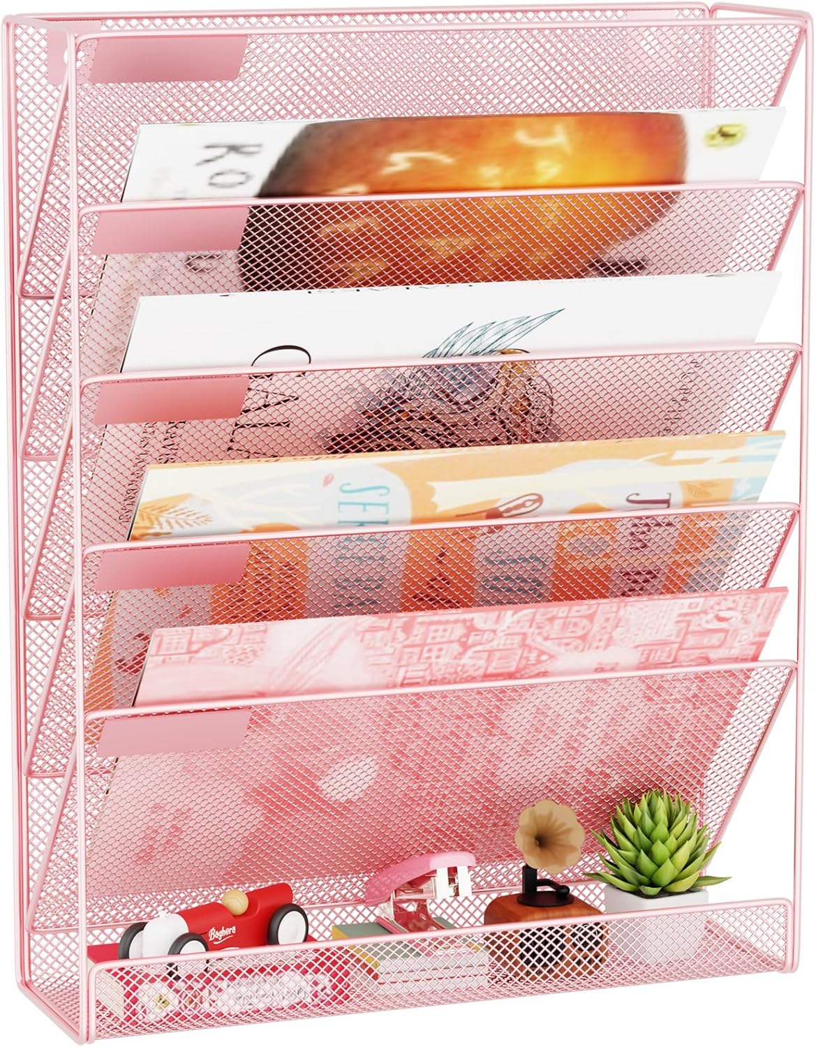 Wall File Organizer Holder Mesh Hanging Paper Document Holder,Vertical 6 Pocket Tier for Office Home, Black