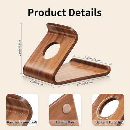 Cell Phone Stand for Desk - Portable Wood Phone Holder for Bed Compatible with iPhone 16 15 14 13 Pro Max 12 11 iPad mini, Smartphone, Wooden Office Aesthetic Desk Accessories