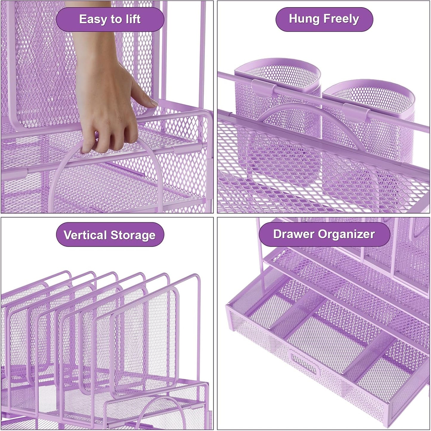 Marbrasse Desk Organizer with Drawer, 4-Tier Mesh File Organizer with 5 Vertical File Holders and 2 Pen Holders, Multifunction Desktop Organizer,Desk Organizers and Accessories for Home Office