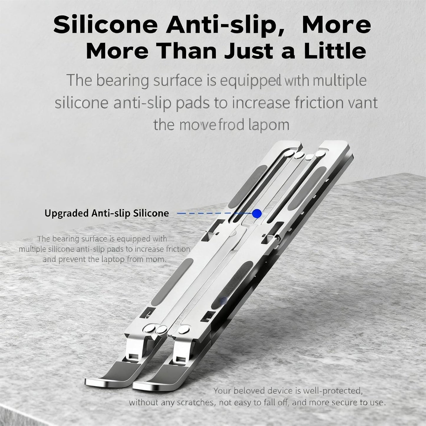 Ergonomic 7-Levels Angles Adjustable Laptop Stand, Portable Laptop Stand for Desk, Aluminum + Silicone Foldable Ventilated Cooling Laptop Riser for 10-17” Laptops, Tablets (Silver)