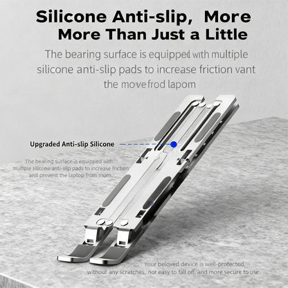 Ergonomic 7-Levels Angles Adjustable Laptop Stand, Portable Laptop Stand for Desk, Aluminum + Silicone Foldable Ventilated Cooling Laptop Riser for 10-17” Laptops, Tablets (Silver)