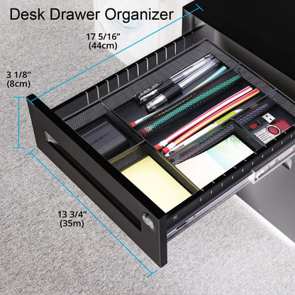 Desk Drawer Organizer, A4 Large Metal Mesh Desk Rrganizer Tray, Versatile Storage Box Set for Office Home Supplies,13 x 9 inches