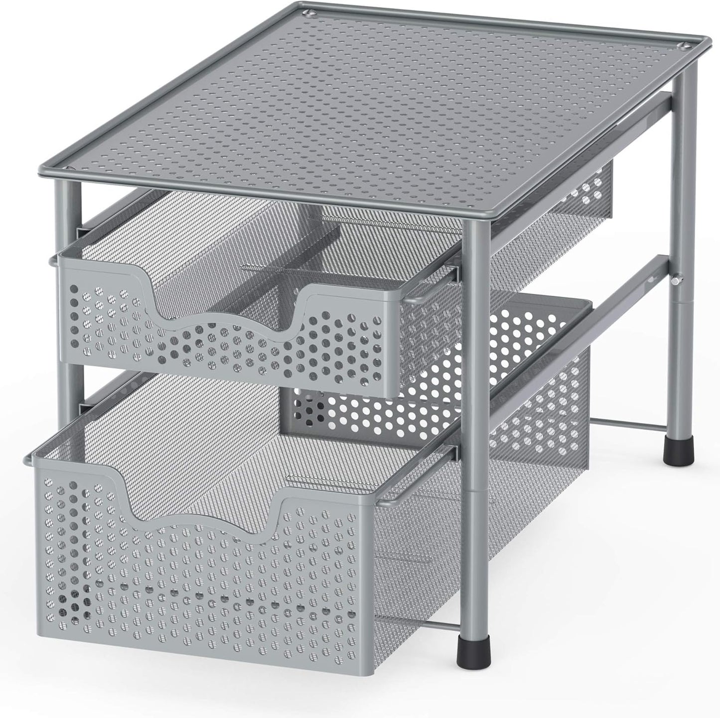 Simple Houseware Stackable 3 Tier Sliding Basket Organizer Drawer, Silver