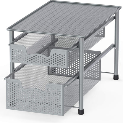Simple Houseware Stackable 3 Tier Sliding Basket Organizer Drawer, Silver