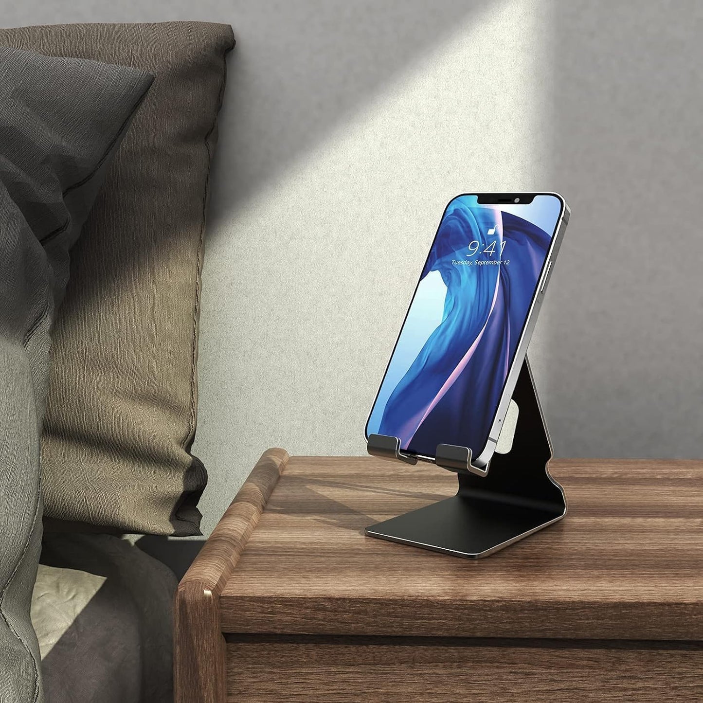 TOPGO 2 Pack Cell Phone Stand, Phone Dock, Cradle, Holder, Aluminum Desktop Phone Stand with Cable Collective for Office Desk, Bedside Table Compatible with iPhone 17 16 15 14 13 12 Pro Max - Black
