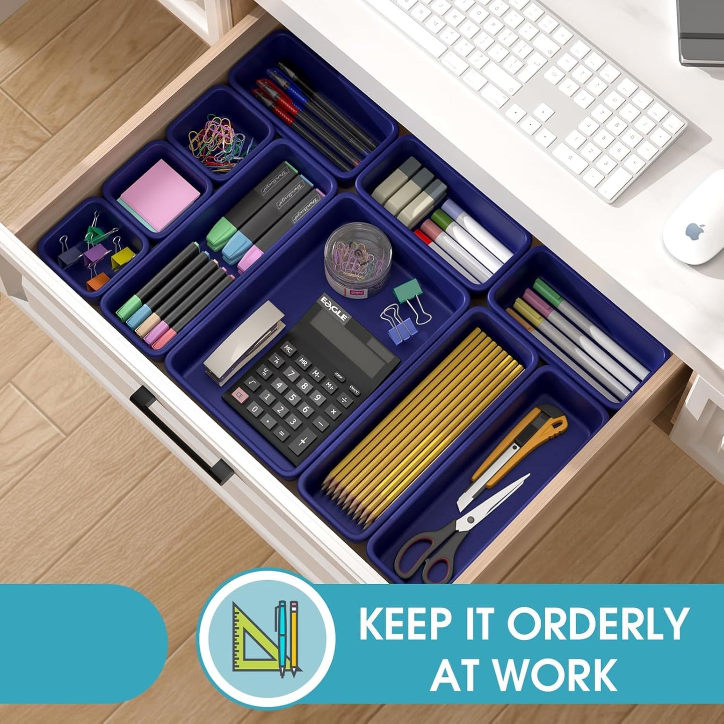 StoreHappily 10 PCS Drawer Organizer Set, 4 Size Makeup Drawer Divider Organizer With Non-Slip Pads, Interlocking Plastic Storage Bins for Office,Jewelry Vanity,Gadgets, Bathroom,Kitchen, Black