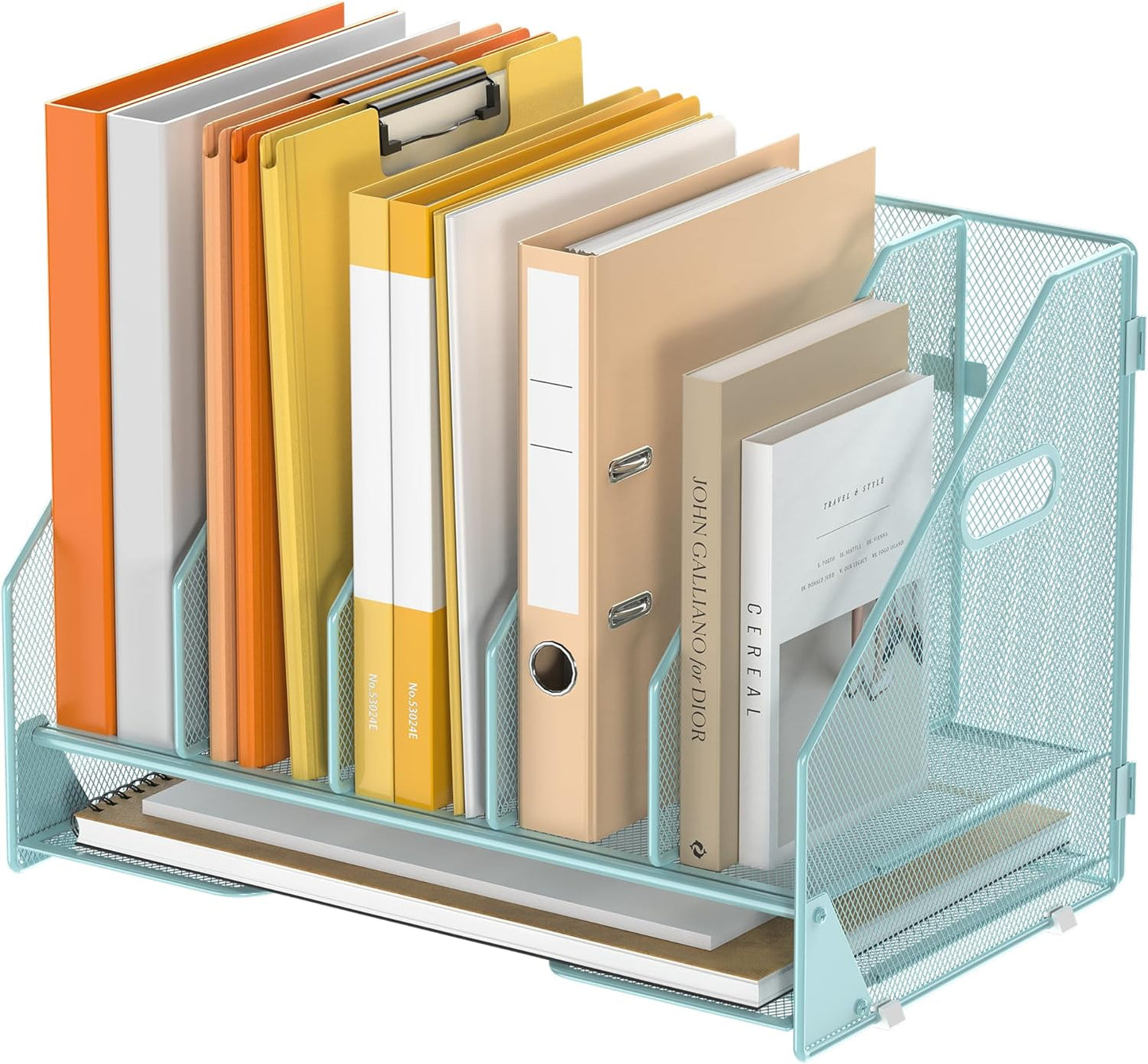 Desk File Folder Holder Organizer-5 Vertical Compartments Racks and Paper Letter Tray,Mesh Magazine File Holder Sorter,Desktop Accessories & Workspace Organizers for Home,Office,School-Black