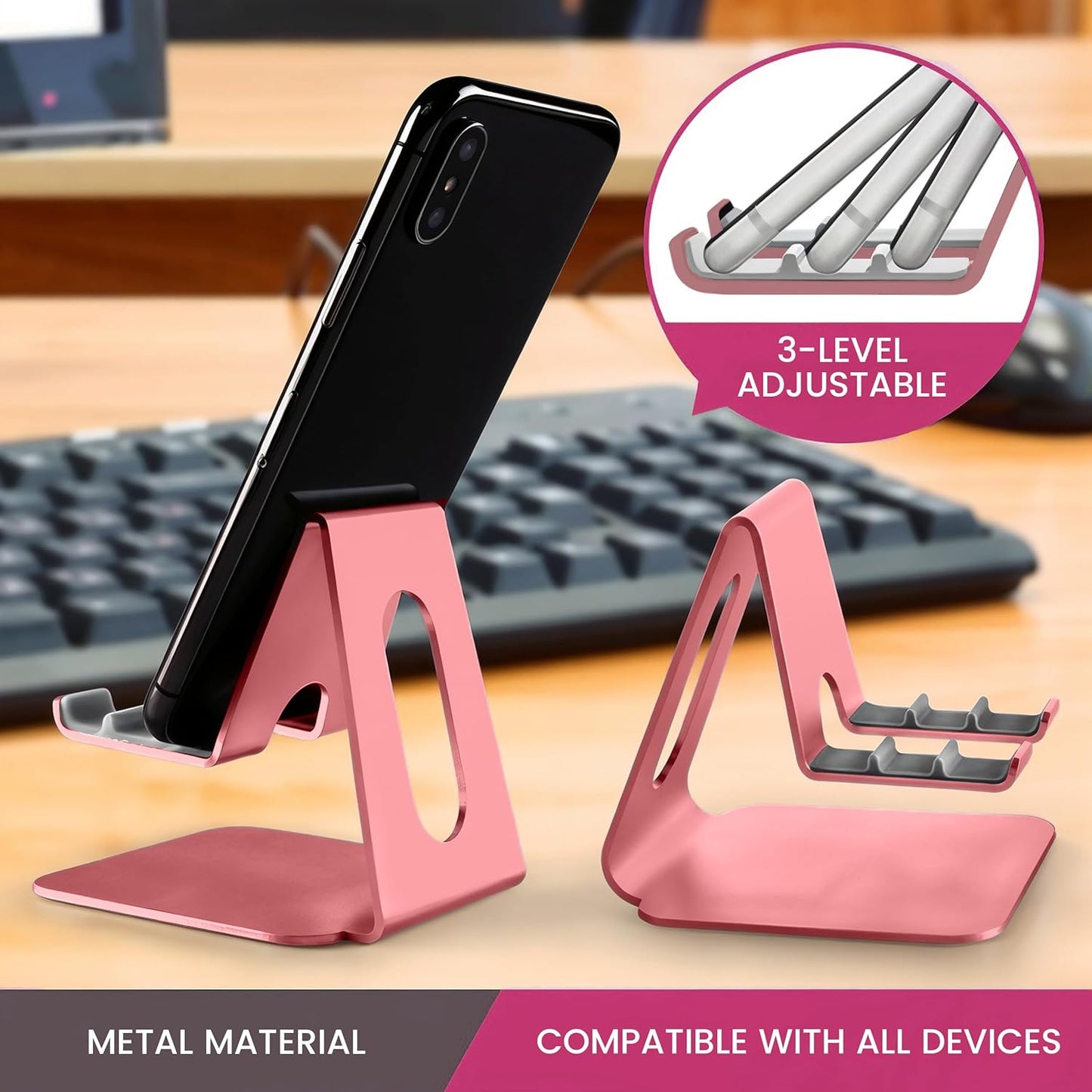Foldable Phone Stand for Desk | Six Position Adjustable Folding Bracket for Cell Phone | Black Cellphone Holder for Desk & Smartphone Stand | Cellphone & Accessories for Men & Women