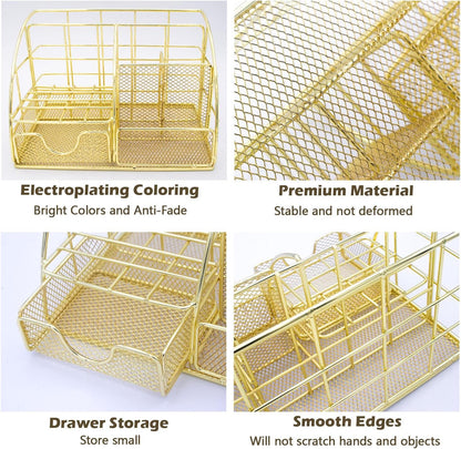 Gold Desk Organizers,Desk Accessories,Office Supplies Set,13PS Set with Acrylic Stapler,Tape Dispenser,Staple Remover,Pen Holder,Clips,Scissor, Phone Holder,Pen