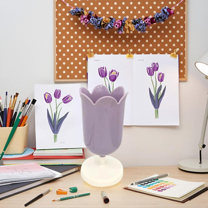 Pink Plastic Tulip Pen Holder Cute Pens Cup for Desk Pen Brush Organizer Office Stationery Supplies Home Decor Desk Supplies Holders and Dispensers(ZS399)